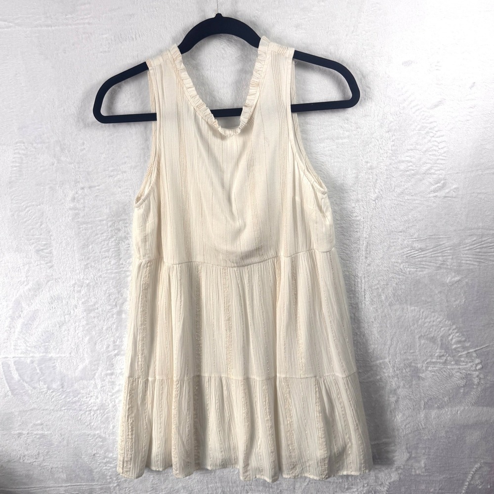 Altar'd State Cream Gold Metallic Stripe Tiered Babydoll Top Sleeveless XS‎
